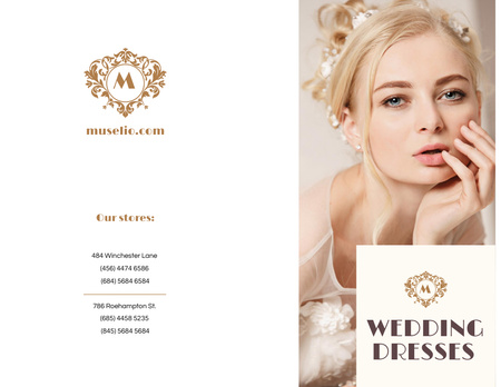 Wedding Dresses New Collection Ad with Beautiful Bride Brochure 8.5x11in Bi-fold Design Template