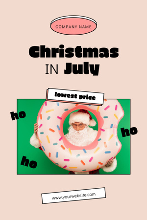 Santa with Big Donut for Christmas in July Postcard 4x6in Vertical Design Template