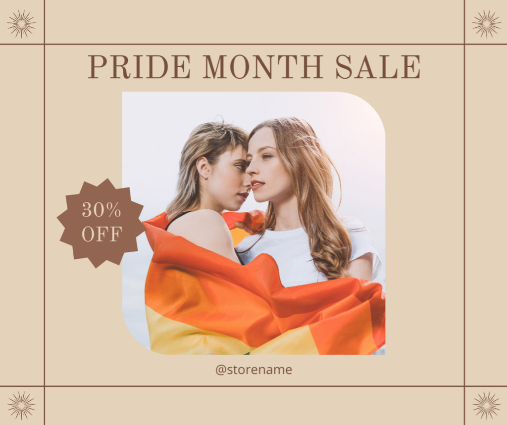 Pride Month Sale Offer In Beige With Flag Facebook Design Template