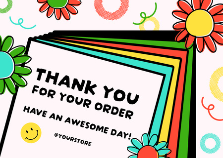 Message with Bright Flowers Thank You for Your Order Card Design Template