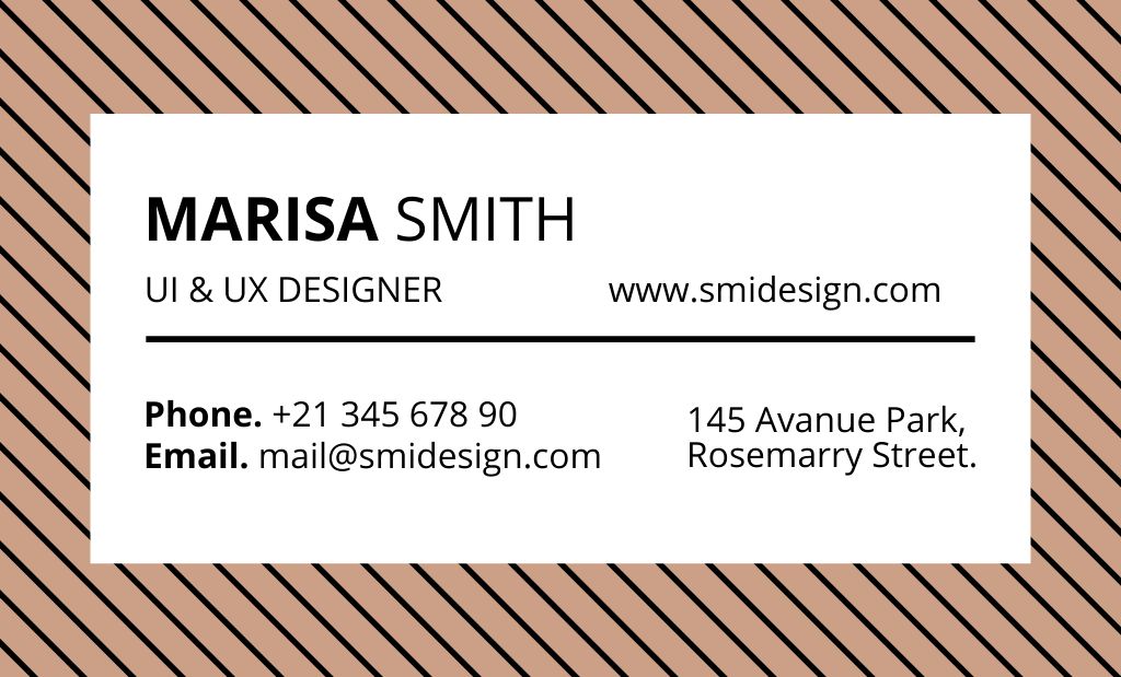 Designer Contact Details On Striped Business Card 91x55mm Design Template