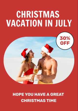 Platilla de diseño Christmas Holiday in July with Young Couple on Seashore Flyer A7