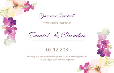 Wedding Announcement with Watercolor Flowers Thank You Card 5.5x8.5in Design Template