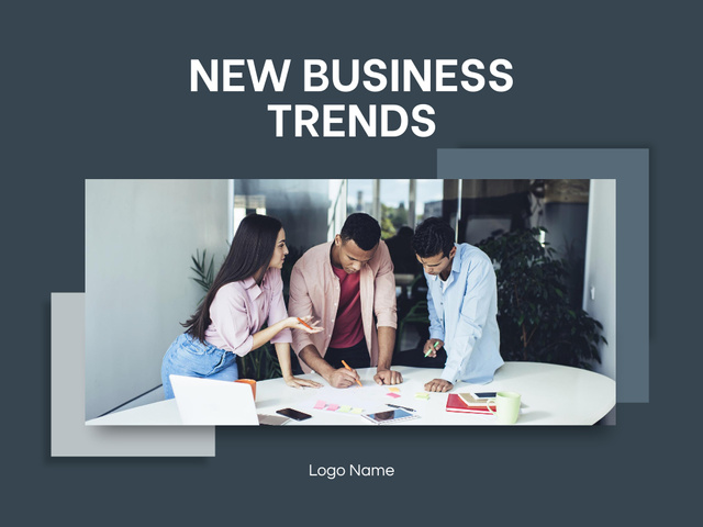 Designvorlage New Business Trends Research with Working Team für Presentation