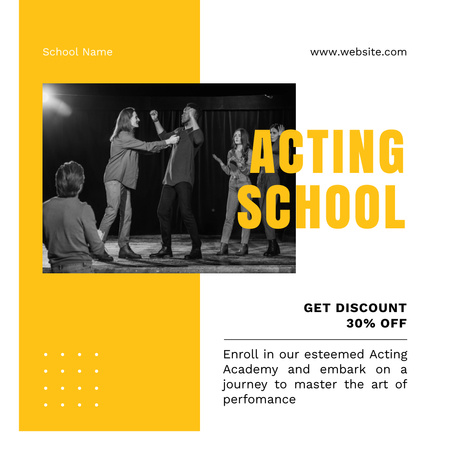 Ontwerpsjabloon van Instagram van Korting op training bij Acting School op Yellow