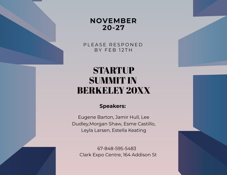 Ontwerpsjabloon van Invitation 13.9x10.7cm Horizontal van Startup Summit Announcement With Skyscrapers