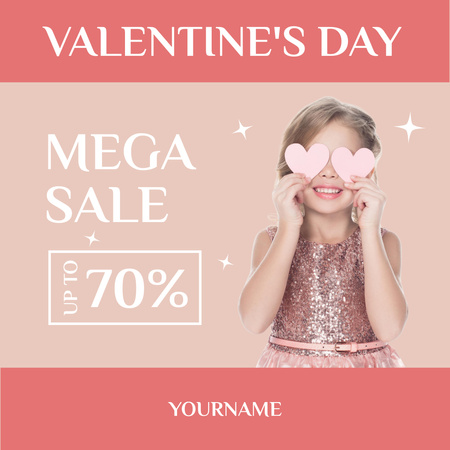 Valentine's Day Mega Sale with Cute Little Girl Instagram AD Design Template
