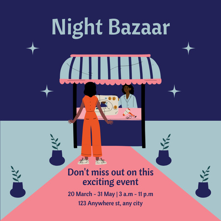 Szablon projektu Ręcznie robione zaproszenie na nocny bazar Instagram