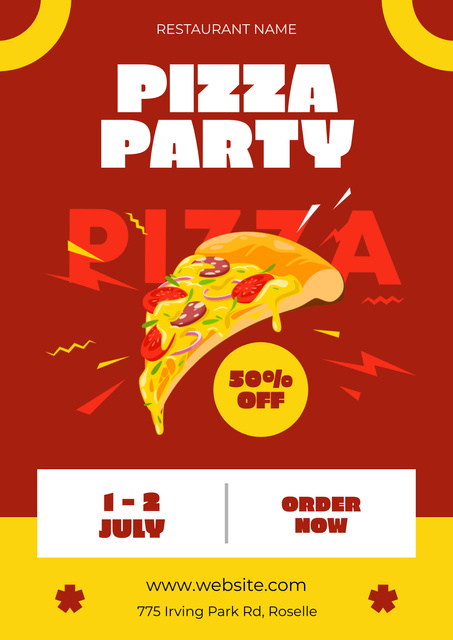Bright Pizza Party Announcement Poster Πρότυπο σχεδίασης