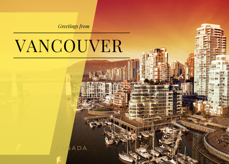 Vancouver City View With Greetings Postcard 5x7in Modelo de Design