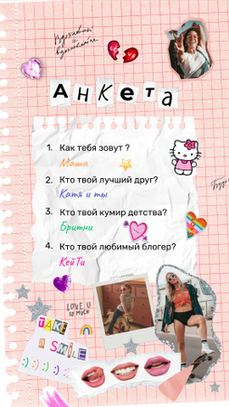 Cute Questionnaire with Funny Stickers Instagram Video Story Design Template