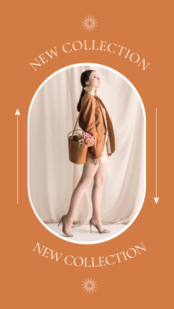 New Collection Ad with Woman in Brown Outfit Instagram Story Design Template