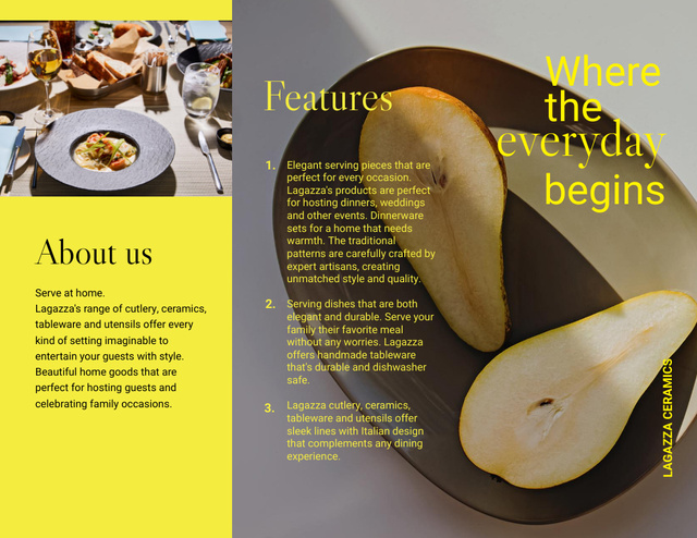 Ad of Restaurant with Fresh Pears on Plate Brochure 8.5x11in Z-fold Tasarım Şablonu