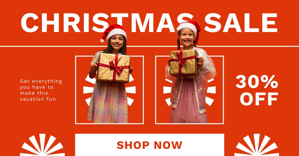 Modèle de visuel Multiracial Kids on Christmas Gifts Sale - Facebook AD