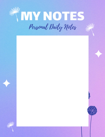 Личный ежедневник с одуванчиками на фиолетовом Notepad 107x139mm – шаблон для дизайна