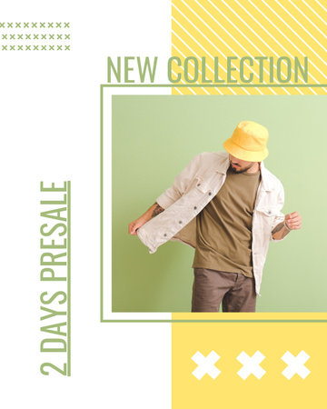 Plantilla de diseño de Nueva colección con un chico elegante con sombrero brillante Instagram Post Vertical 
