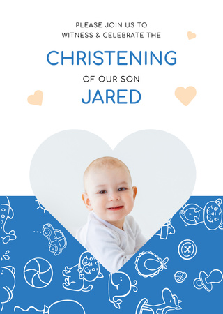 Baby Christening With Adorable Little Boy Postcard A6 Vertical Design Template