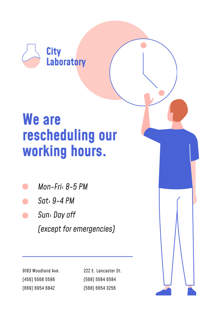 Test Laboratory Working Hours during Quarantine Announcement Poster 28x40in Design Template