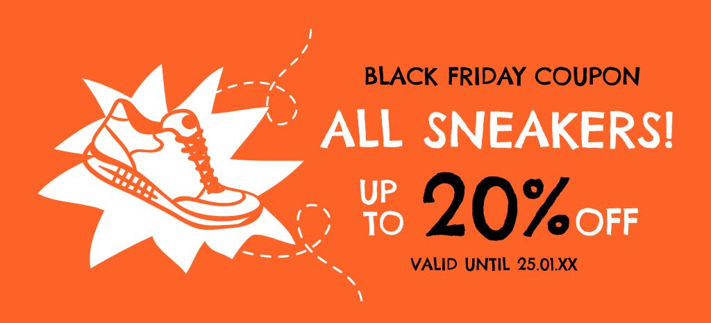 Plantilla de diseño de Black Friday Voucher For Sneakers At Reduced Rates In Orange Coupon 3.75x8.25in 