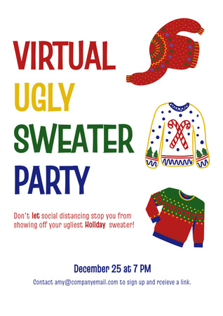 Modèle de visuel Annonce de la soirée virtuelle Ugly Sweater - Poster