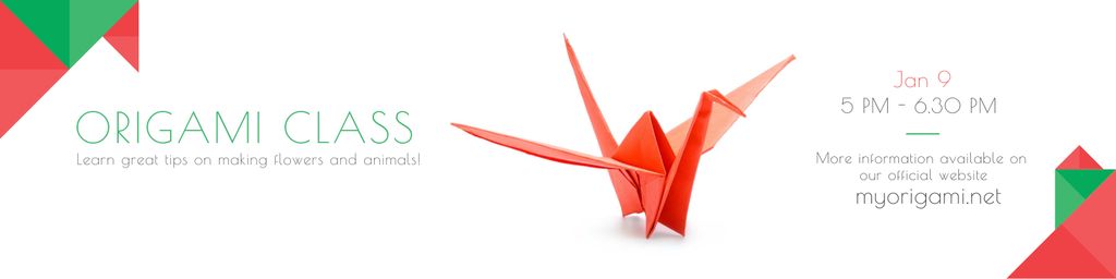 Origami Сlass Invitation with Cute Bird Twitter Design Template