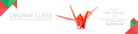 Plantilla de diseño de Invitación a clase de origami con lindo pájaro Twitter 