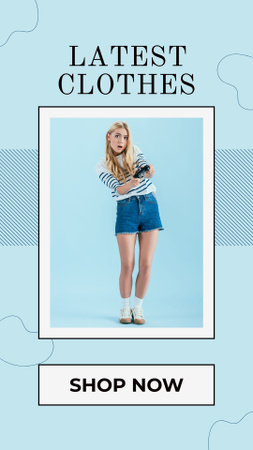 Clothes Sale Offer with Young Woman in Shorts Instagram Story Design Template