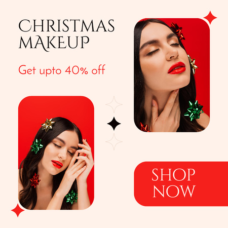 Designvorlage Weihnachts-Make-up-Angebot Rot für Instagram AD