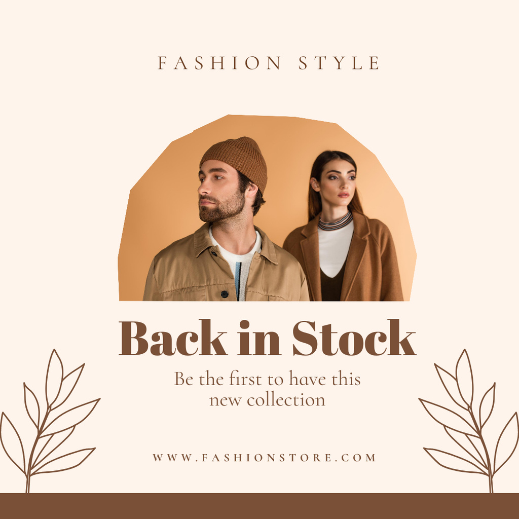 Fashion Ad with Stylish Couple in Beige Instagramデザインテンプレート