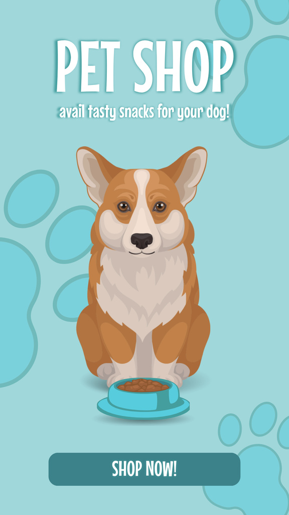 Pet Shop Ad with Cute Corgi And Food Instagram Story Design Template