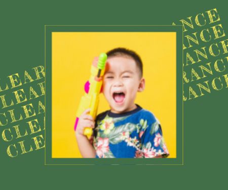 Cute Crying Child holding Water Gun Large Rectangle Design Template
