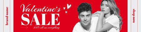 Ontwerpsjabloon van Ebay Store Billboard van Valentijnsdaguitverkoop met zwart-witfoto van verliefd stel
