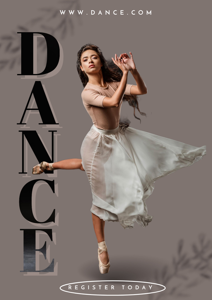 Dance School Ad with Girl in Pointe Shoes Poster Design Template