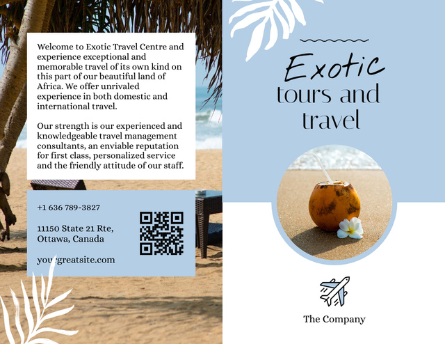 Exotic Tours And Travel Offer At Beach Brochure 8.5x11in Bi-fold Tasarım Şablonu