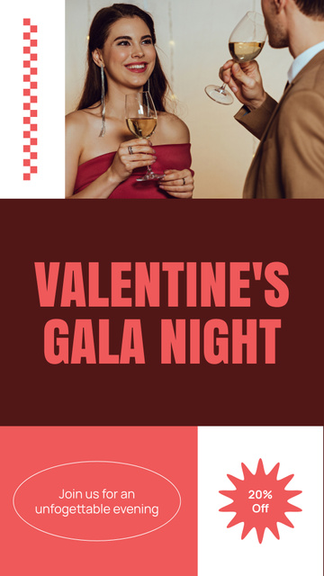 Awesome Gala Night Due Valentine's Day With Discount Instagram Story Πρότυπο σχεδίασης