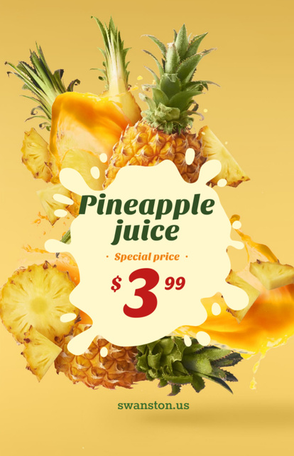 Refreshing Pineapple Juice Offer with Fruit Chucked Pieces Flyer 5.5x8.5in Design Template