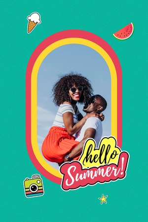 Summer Inspiration with Happy Girl on Beach Pinterest Design Template