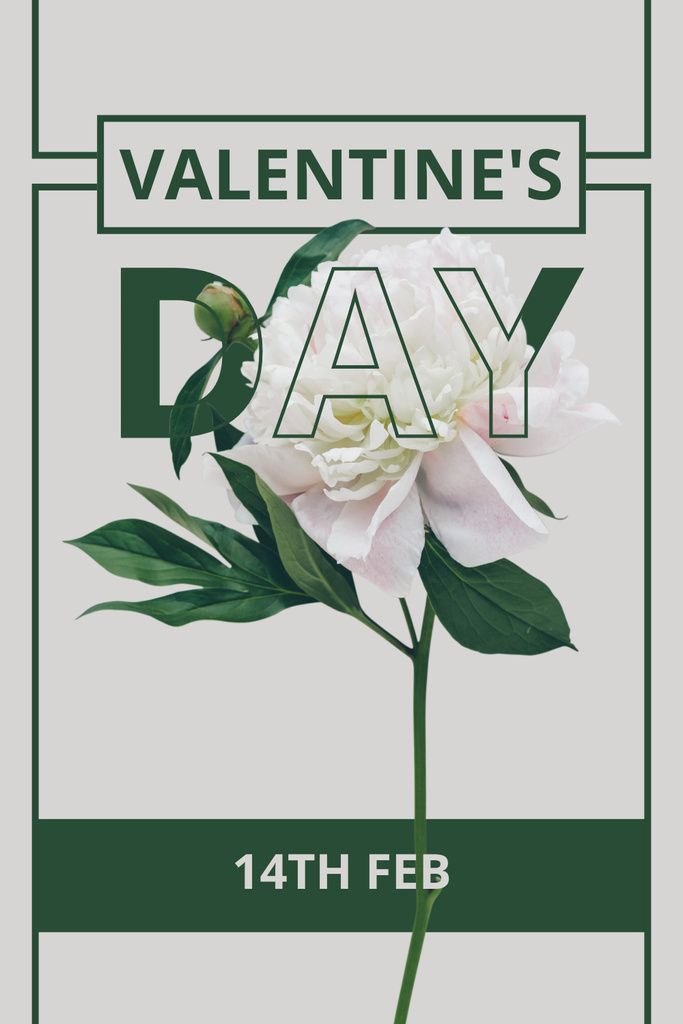 Happy Valentine's Day Greeting with Beautiful White Peony Pinterest Design Template