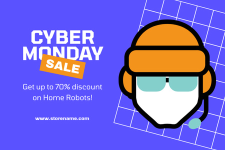 Designvorlage Home Robots Sale am Cyber Monday für Postcard 4x6in