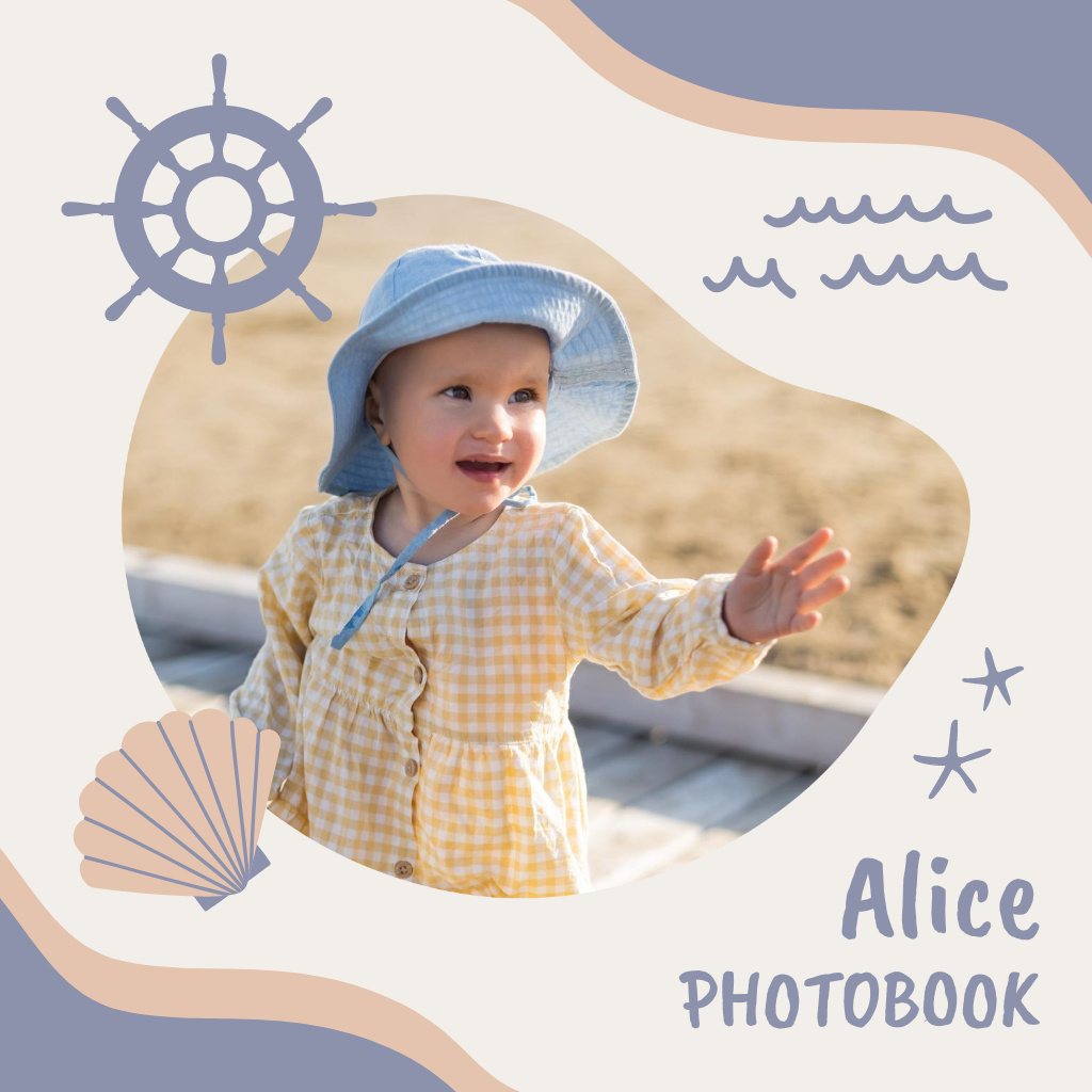 Ontwerpsjabloon van Photo Book van Photo of Little Cute Girl on Beach