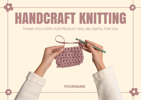 Handcraft Knitting With Hook In Yellow Card Design Template