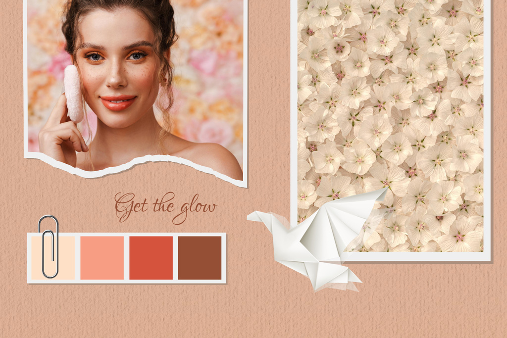 Self Love Inspiration with Beautiful Woman in Flowers Mood Board Design Template