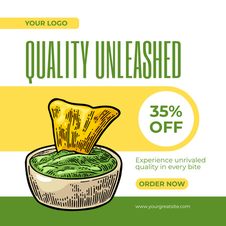 Food Ordering Offer with Nachos and Guacamole Sauce Instagram AD Design Template