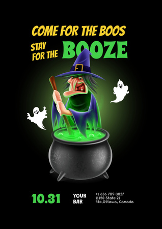 Halloween Celebration in Bar with Flying Ghosts Flyer A4 Design Template