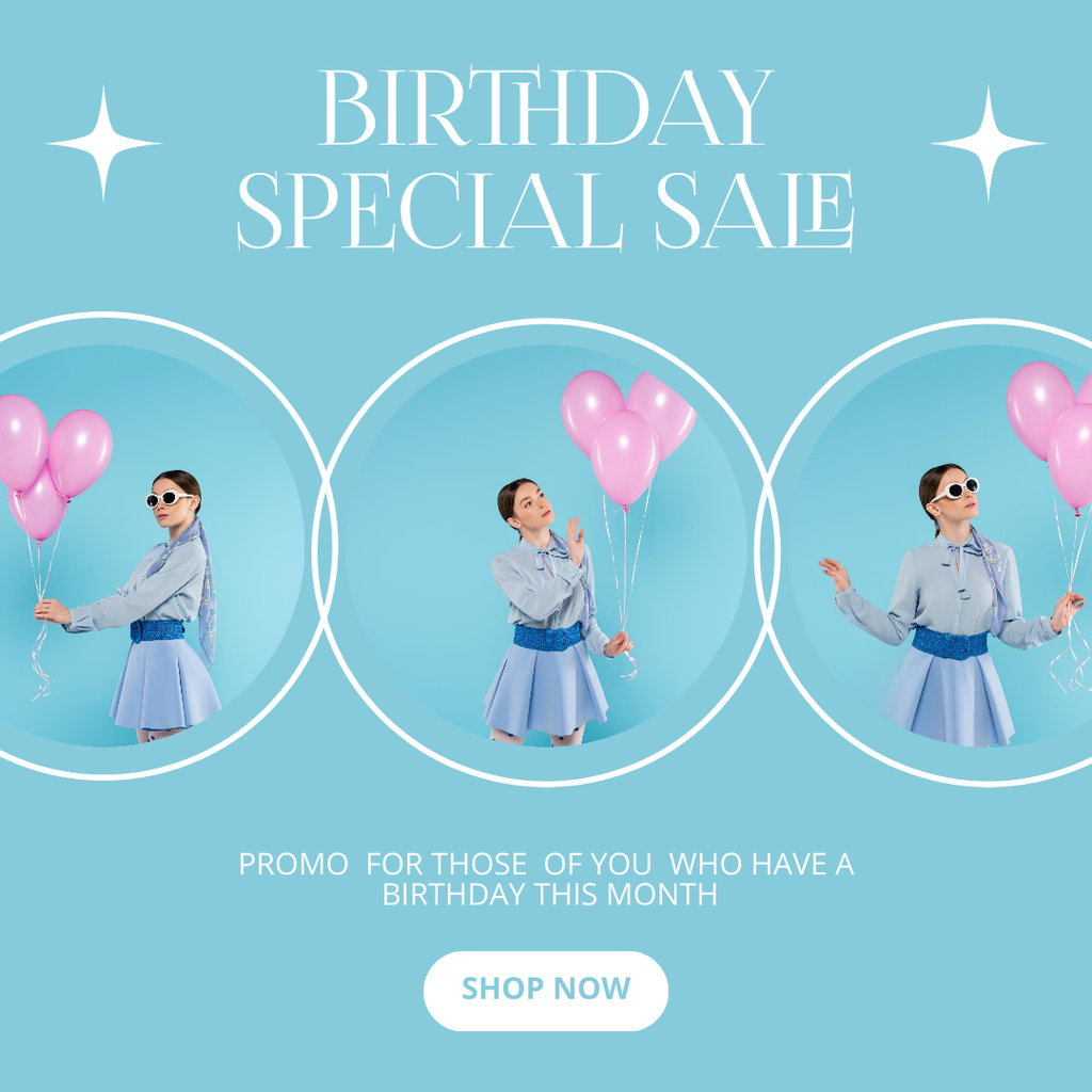 Ontwerpsjabloon van Instagram van Blue Special Sale for Birthday