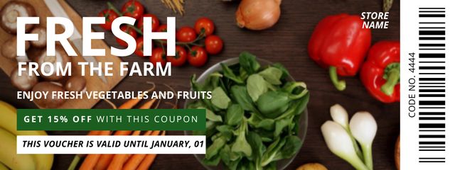 Ontwerpsjabloon van Coupon van Veggies And Fruits From Farm With Discount