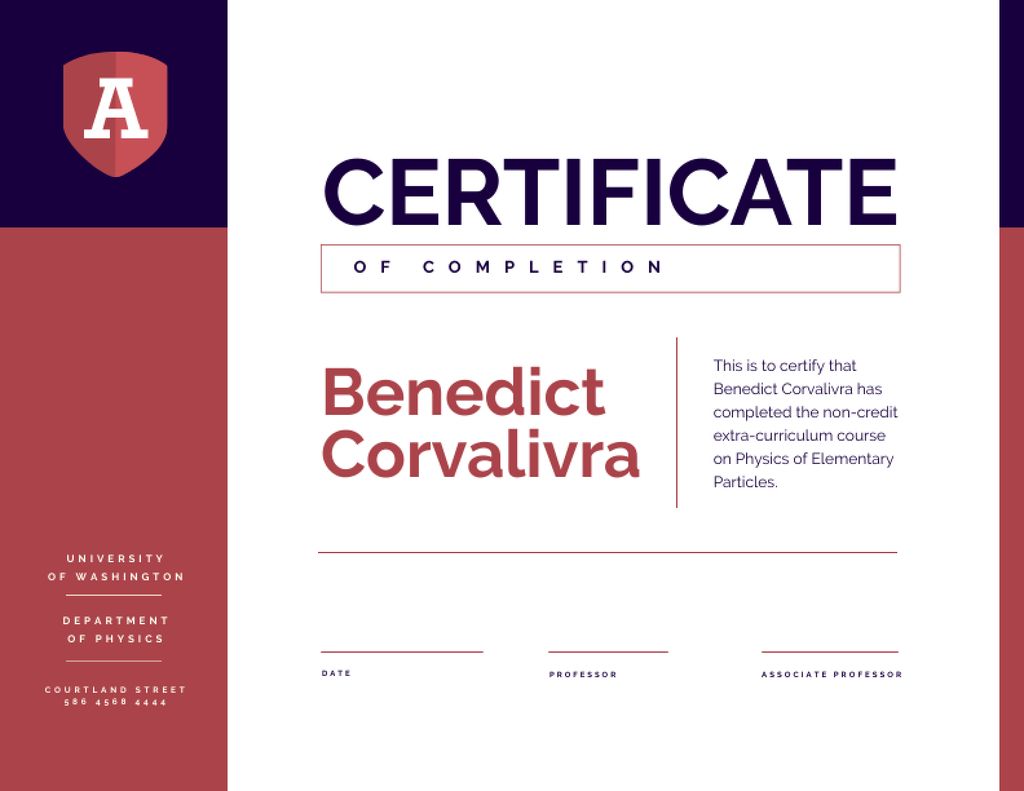 University Educational Program Completion in red and blue Certificate Design Template