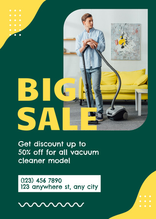 Designvorlage Vacuum Cleaners Big Sale Green and Yellow für Flayer