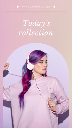 Fashion Ad with Woman with Bright Hairstyle Instagram Story Design Template