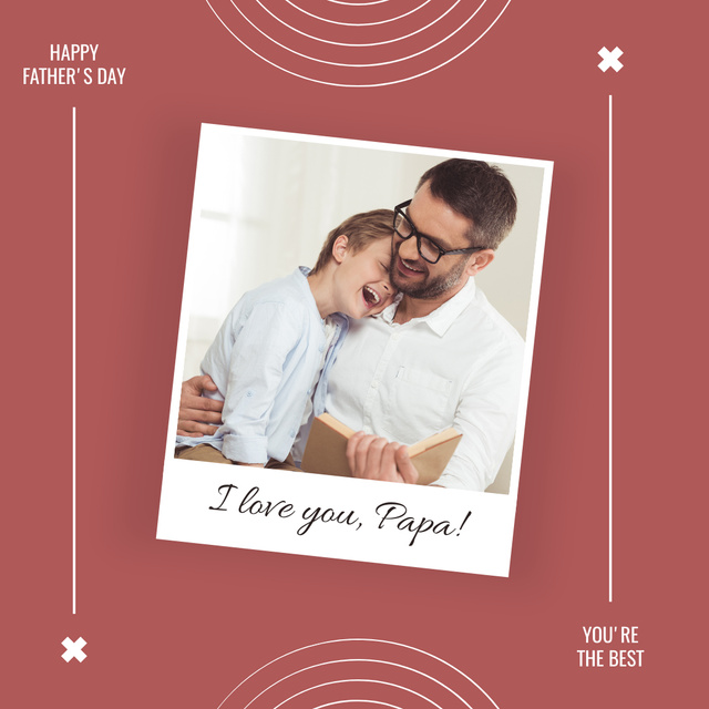Happy Dad and Son Reading Book Instagram Design Template